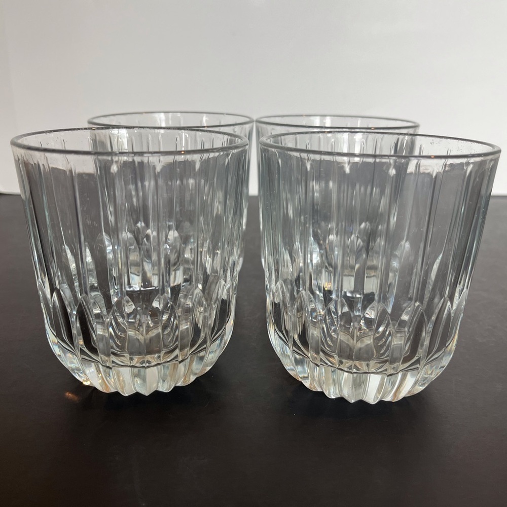 Vintage set of Four Beveled Cut Glass Heavy Lowball Glasses